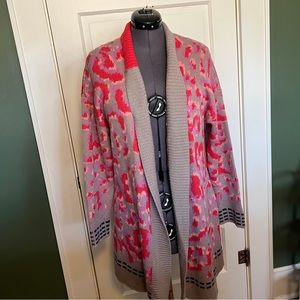 Nic & Zoe pink leopard jacquard cardigan XL